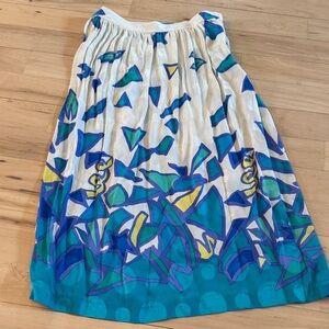 Vintage 1970s pleated Geometric midi skirt-100% Silk